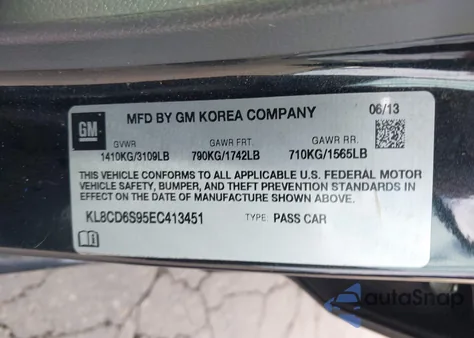 2014 Chevrolet Spark 1Lt Auto from USA, damaged, VIN KL8CD6S95EC413451